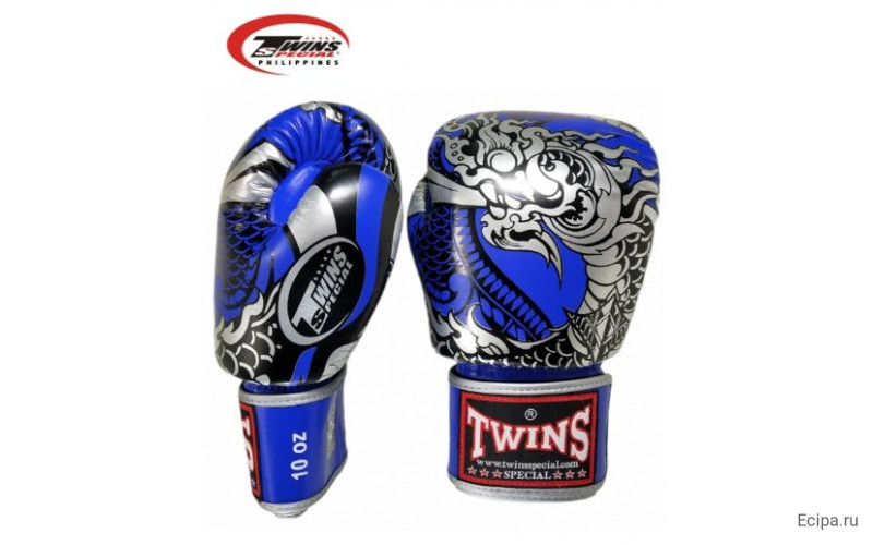 Боксерские перчатки Twins Special FBGVL3-52 Dragon blue silver 10 oz